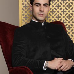 House of Pataudi Men Velvet Jashn Bandhgala Blazer-picture-43