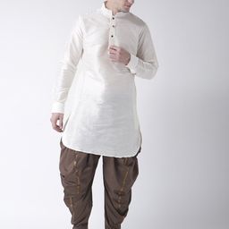DEYANN Men Off-White & Brown Solid Kurta with Patiala-image-47
