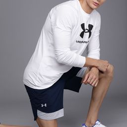 UNDER ARMOUR Men White & Black Logo Print Sportstyle Long Sleeve Loose T-shirt-image-90