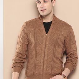 INVICTUS Geometric Knits Mock Collar Acrylic Zip-Up Cardigan-image-67