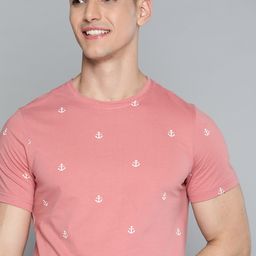 Mast & Harbour Men Pink & White Pure Cotton Printed T-shirt-image-51