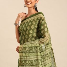 SHANVIKA Ethnic Motifs Printed Pure Cotton Saree-image-19
