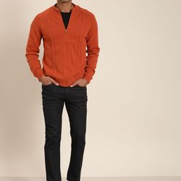 INVICTUS Men Rust Orange Self Design Cardigan Sweater-image-68