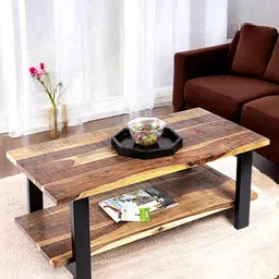 Ikiriya Coffee Brown Sheesham Wood Natural Rustic Finish Rectangle Coffee Table-image-91