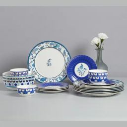 India Circus Floral Blue Bone China Dinner Set - Set Of 20-picture-24