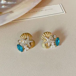 Krelin Gold Plated Artificial Stones Studded & Beaded Quirky Studs-image-17