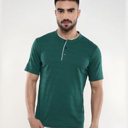 R&B Men Colourblocked Henley Neck Applique T-shirt-picture-1