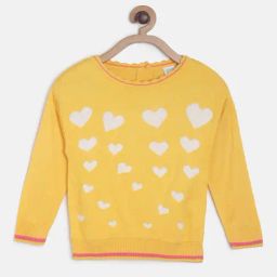 MINIKLUB Kids Yellow Self Design Full Sleeves Sweater-image-82