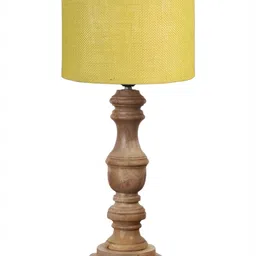 Aura Yellow Wood Traditional Cylindrical Shaped Table Lamp-image-79