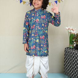 BAATCHEET Boys Ethnic Motifs Printed Regular Pure Cotton Kurta with Dhoti Pants-picture-12