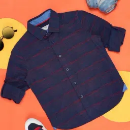 Pantaloons Junior Navy Cotton Striped Full Sleeves Shirt-image-7