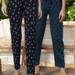 Kryptic Teal & Navy Cotton Relaxed Fit Printed Lounge Pants - Pack of 2-image-85