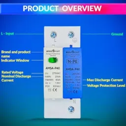 amiciSmart AC Surge Protector SPD 275 V 20 to 50 KA Lightning Protection Device, 1xSPD-AC image 2