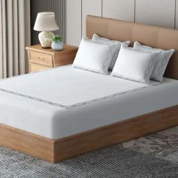 GM White & Grey Cotton 210 TC Super King Size Embroidered Bedsheet With 2 Pillow Cover-image-62