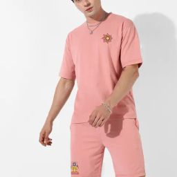 Campus Sutra Pink Regular Fit Oversized Happy Connection Printed Co-Ord Set-image-37