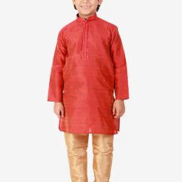 Pro-Ethic Style Developer Kids Red & Beige Printed Full Sleeves Kurta with Pyjamas-5