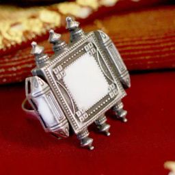 Teejh Meena White Enamel Silver Oxidized Ring-16