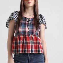 Only Multicolor Cotton Checks Peplum Top-image-74