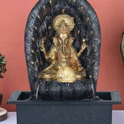 CHRONIKLE Golden & Brown Polyresin Ganesha Waterfall Fountain-image-10