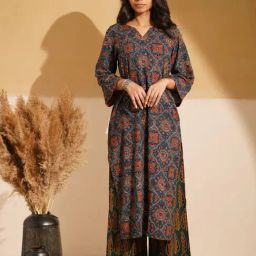 Love Chic Indigo Blue Cotton Ajrakh Straight Kurta-picture-31