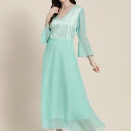 Qurvii Sea Green Maxi Dress-image-84