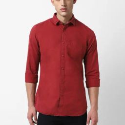 Van Heusen Denim Labs Red Cotton Slim Fit Shirt-image-30