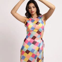 Erotissch Multicolored Chequered Beachwear Dress-image-0