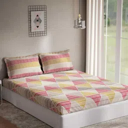 DDecor Gold Cotton 144 TC Queen Bedsheet with 2 Pillow Covers-image-45