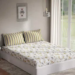 DDecor Yellow Cotton 144 TC Queen Bedsheet with 2 Pillow Covers-image-57