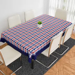 Aura Red & Blue Checked Cotton 6-Seater Rectangle Table Cover-picture-0