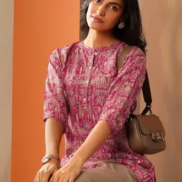 Libas Women Ethnic Motifs Print Mandarin Collar Straight Kurti-image-97