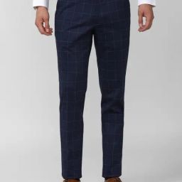 Van Heusen Navy Slim Fit Checks Trousers-image-57