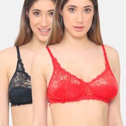 N-Gal Red & Black Lace Work Half Coverage Bras - Pack Of 2-picture-21