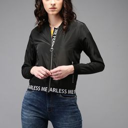 Flying Machine Women Black Solid Bomber-image-17