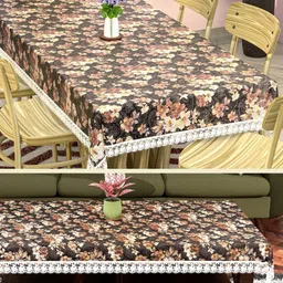 Myntra Elegant Homes Black & Beige Printed Rectangular 6-Seater Dining Table Cover-20