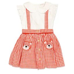 H by Hamleys Kids White & Red Checks Top with Dungaree-image-37