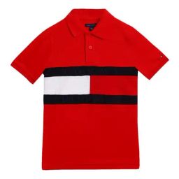 Tommy Hilfiger Kids Blush Red Cotton Color Block Polo T-Shirt-image-62