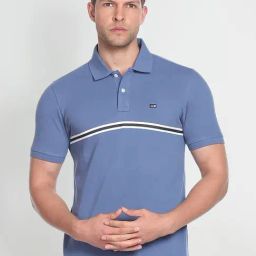 Arrow Sport Blue Cotton Regular Fit Striped Polo T-Shirt-picture-4