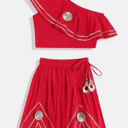 READIPRINT FASHIONS Kids Red Solid Lehenga with Choli-31