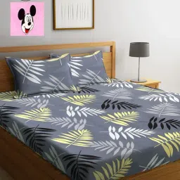 Klotthe Printed Grey 210 TC Cotton Blend King 2 Bed Sheets with 4 Pillow Covers-picture-33