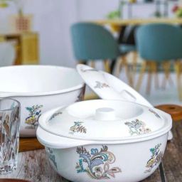 Servewell Flourish Multicolor Melamine Serving Casserole With Lid Set (1.25 L) - Set of 4-120