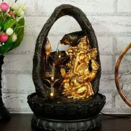CHRONIKLE Brown & Golden Polyresin Ganesha Idol 3 Artistic Steps Waterfall Fountain-image-49