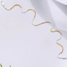Zavya Triple Tone Weave Chain 92.5 Sterling Silver Single Anklet-image-37