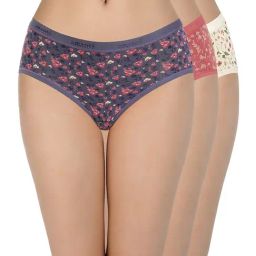 Amante Grey & Rust Cotton Floral Print Hipster Panties - Pack Of 3-image-36