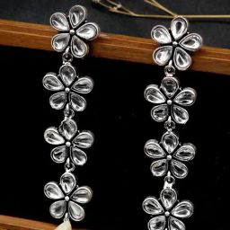 Teejh Aathavi Floral Polki Silver Oxidized Dangler Earrings-34