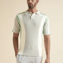 Andamen Green Regular Fit Colour Block Polo T-Shirt-image-46