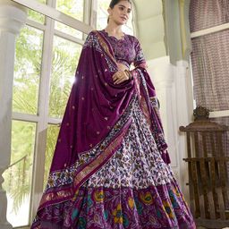 Aika Floral Printed Ready To Wear Tusser Silk Lehenga & Unstitched Blouse With Dupatta-picture-12