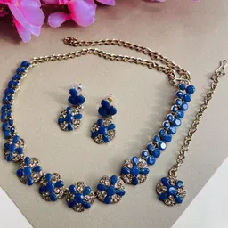 VATSALYA creation Alloy Gold- plated Blue Jewellery Set-picture-28
