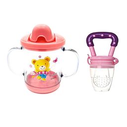Kritiu Kids Set Of 2 Baby Sippy Spout Cup With Handles - 200 ml & Star Nibbler - Pink-20