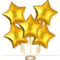 AMFIN (Pack of 6) 18 Inch Gold Star Shaped Foil Balloon With Ribbon / Star Shape Balloons for Decoration / Birthday Balloons for Decoration - Gold-22